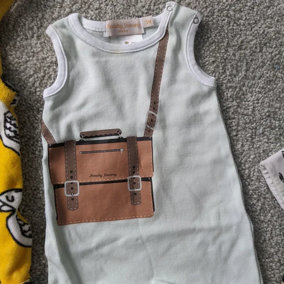 3 Baby Rompers, Frenchy Yummy Paris, Hugo, Mini Rodini Organic